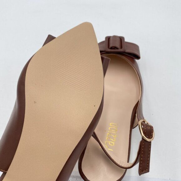 Pazzion Women Closed Pointy Toe Kitten Heel Slingback Pumps Buckles Slip On 9.5 - Picture 6 of 8